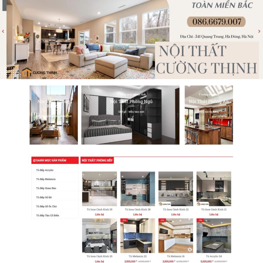 Theme WordPress Nội Thất Tủ Bếp Cánh Kính